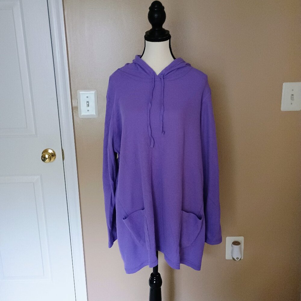 QVC-LOGO BY LORI GOLDSTEIN-PURPLE HOODIE-2 POCKETS-SIZE 1X-RELAXED FIT-SOFT